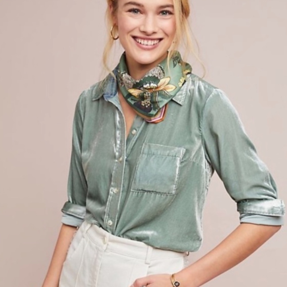 NWT Maeve Anthropologie Velvet Button Down Sz 8